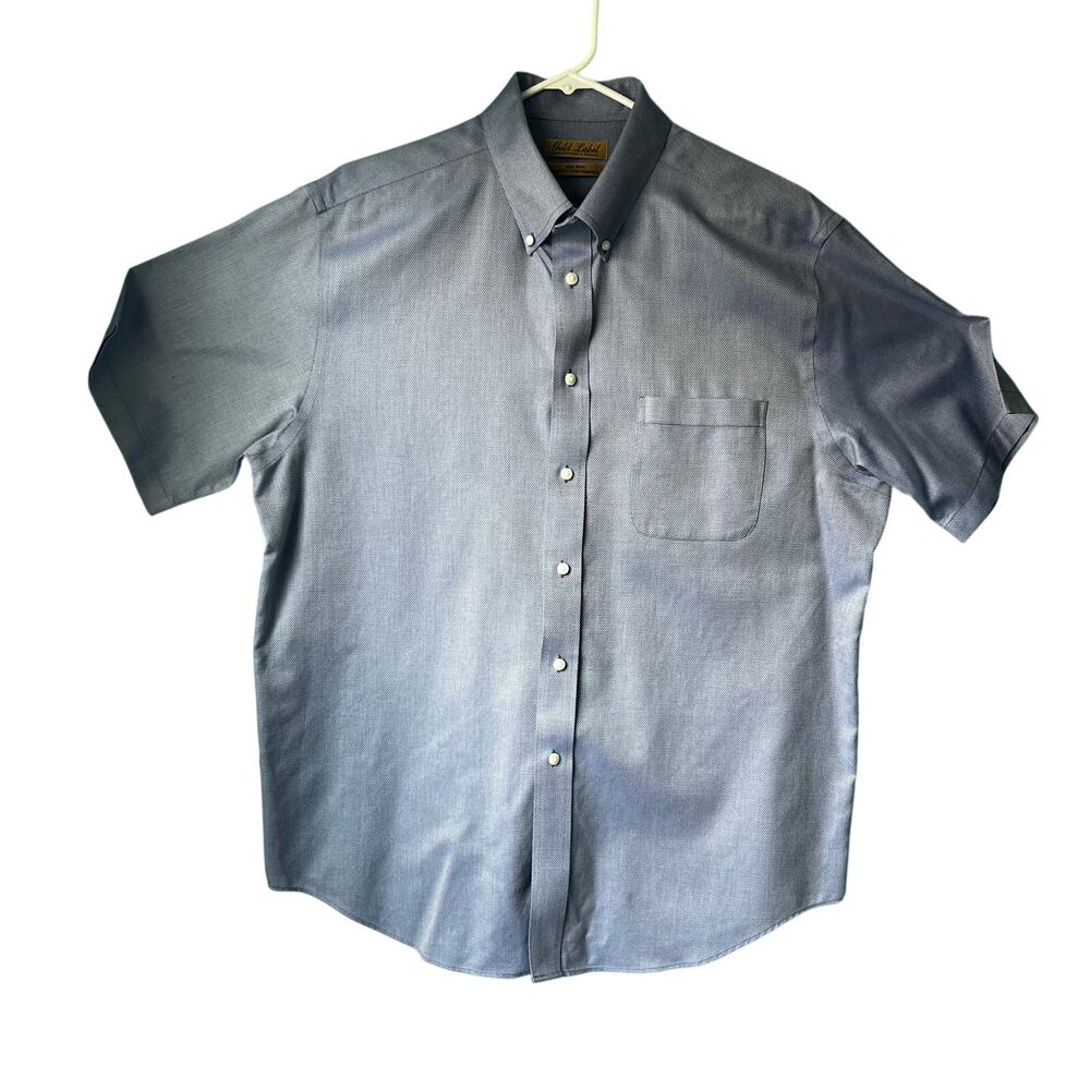 Gold Label Roundtree & Yorke Shirt Mens XL Blue Short Sleeve Button Down Dress